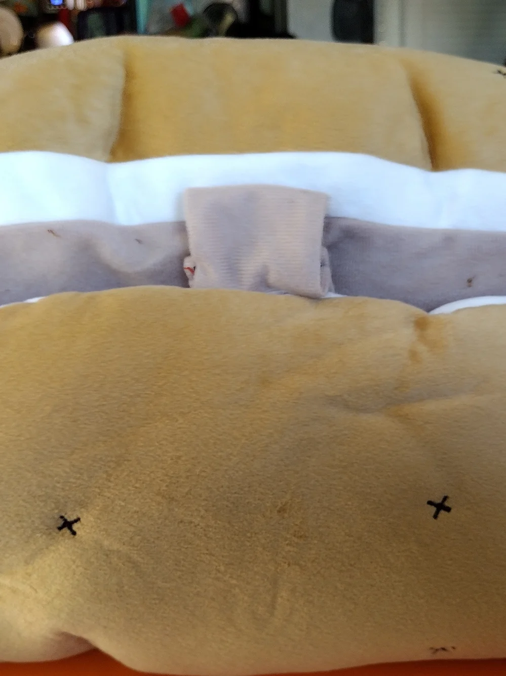Hot Dog Plush Pillow with Bright Yellow Mustard